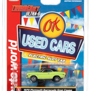 Auto World Thunderjet OK Used Cars 1970 Plymouth Barracuda Gran Coupe (Green) HO Scale Slot Car