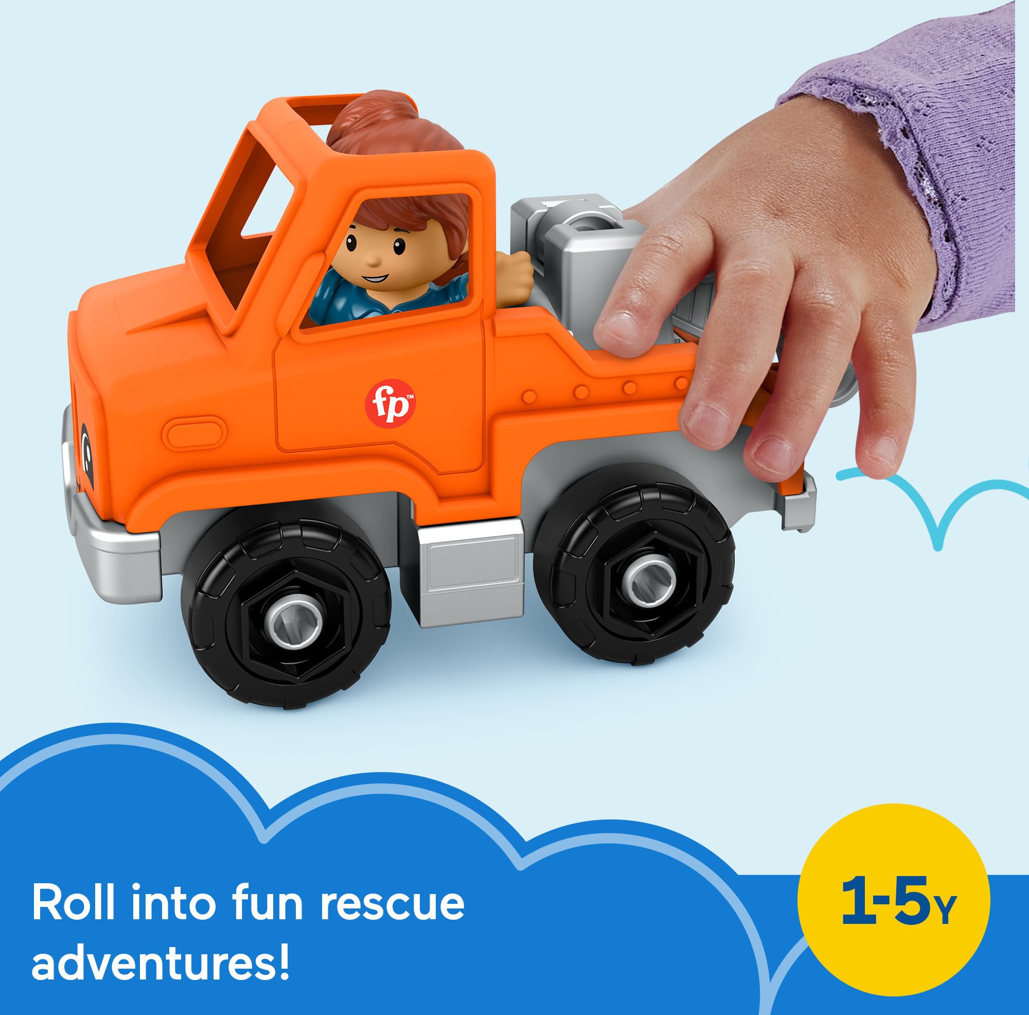 Fisher-Price Little People Toddler Toy Help and Go Tow Truck and Figure for Pretend Play Kids Ages 1+ Years