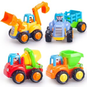 babyfuny toys for 1 year old boy gifts baby toys 12-18 months, car toys for toddlers 1-3, 4 pack friction powered toddler car with dump truck bulldozer tractor cement mixer toddler boy toys age 1-2