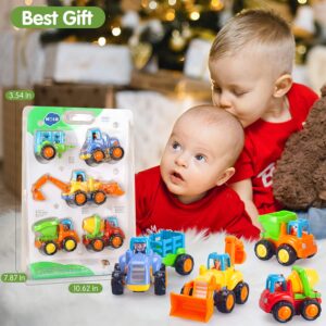 BABYFUNY Toys for 1 Year Old Boy Gifts Baby Toys 12-18 Months, Car Toys for Toddlers 1-3, 4 Pack Friction Powered Toddler Car with Dump Truck Bulldozer Tractor Cement Mixer Toddler Boy Toys Age 1-2