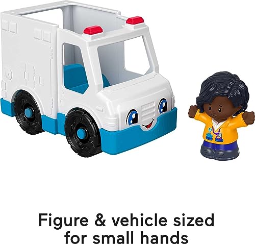 Fisher-Price Little People Ambulance, push-along vehicle with EMT figure for toddlers and preschool kids ages 1 to 5 years