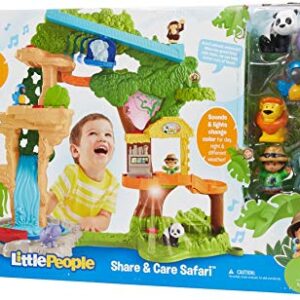 Fisher-Price Little People Toddler Playset Share & Care Safari 2-Ft Tall Toy with Lights Sounds & 7 Figures for Ages 1+ years