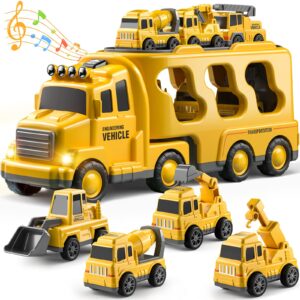 Construction Trucks Toddler Boy Toys Cars for Toddlers 1-3 - Kids Toys for 3 4 5 6 Years Old Boys Transport Vehicle Carrier Truck, Car Toys Set for Age 3-9, Christmas Birthday Gifts