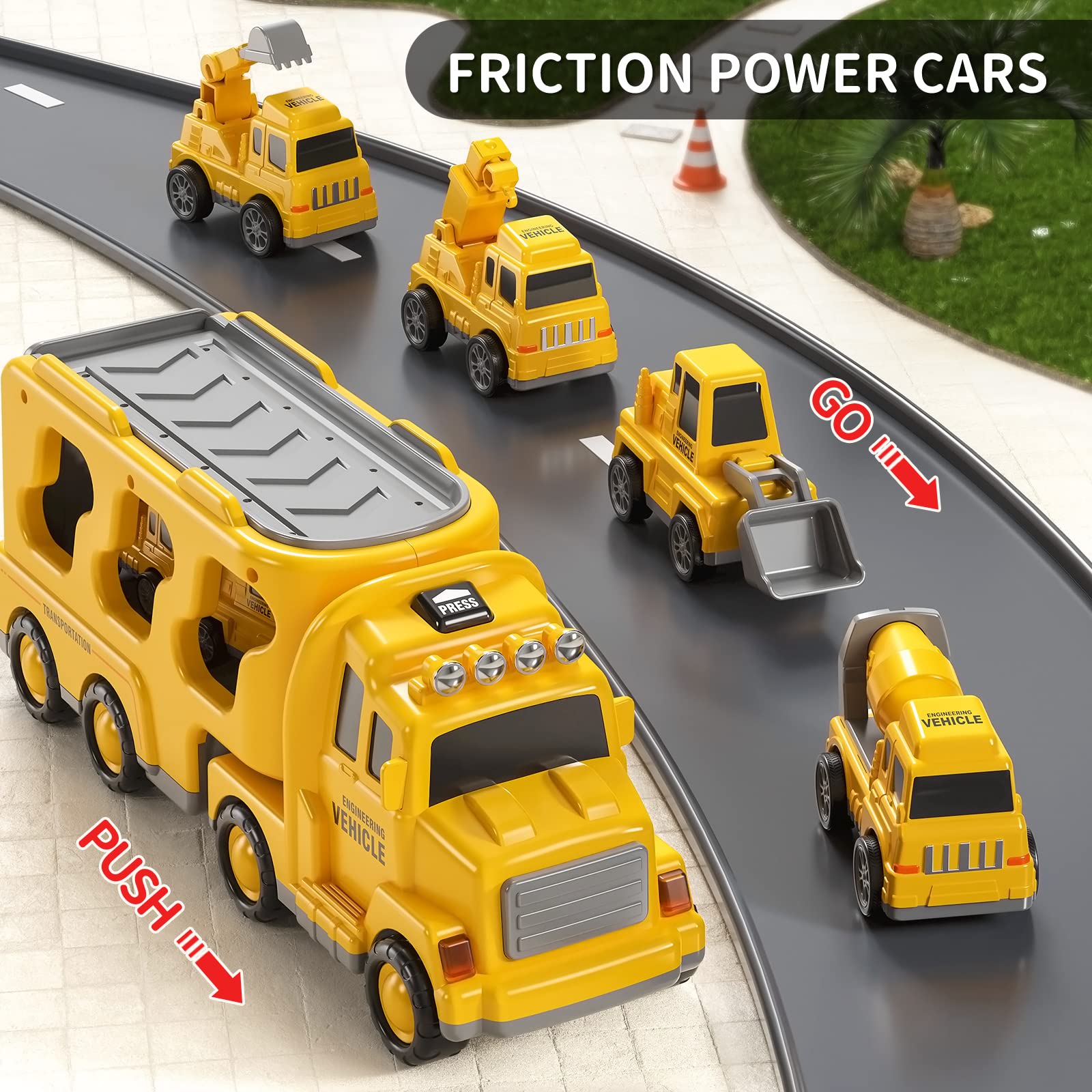 Construction Trucks Toddler Boy Toys Cars for Toddlers 1-3 - Kids Toys for 3 4 5 6 Years Old Boys Transport Vehicle Carrier Truck, Car Toys Set for Age 3-9, Christmas Birthday Gifts