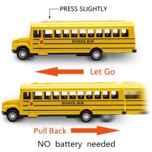 KOMENDANT 2 Pack 5.5inch Pull Back School Bus Playset, Die-cast Metal Toy Play Vehicles with Yellow for Kids Boys Toddlers