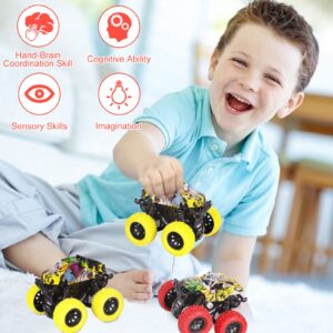 M SANMERSEN Car Toys for Toddlers 1-3, 2 Pack Monster Toys Truck 360° Rotating Stunt Cars - Push and Go Toy Cars Boys Girls Birthday Christmas Easter Gifts