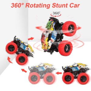 M SANMERSEN Car Toys for Toddlers 1-3, 2 Pack Monster Toys Truck 360° Rotating Stunt Cars - Push and Go Toy Cars Boys Girls Birthday Christmas Easter Gifts