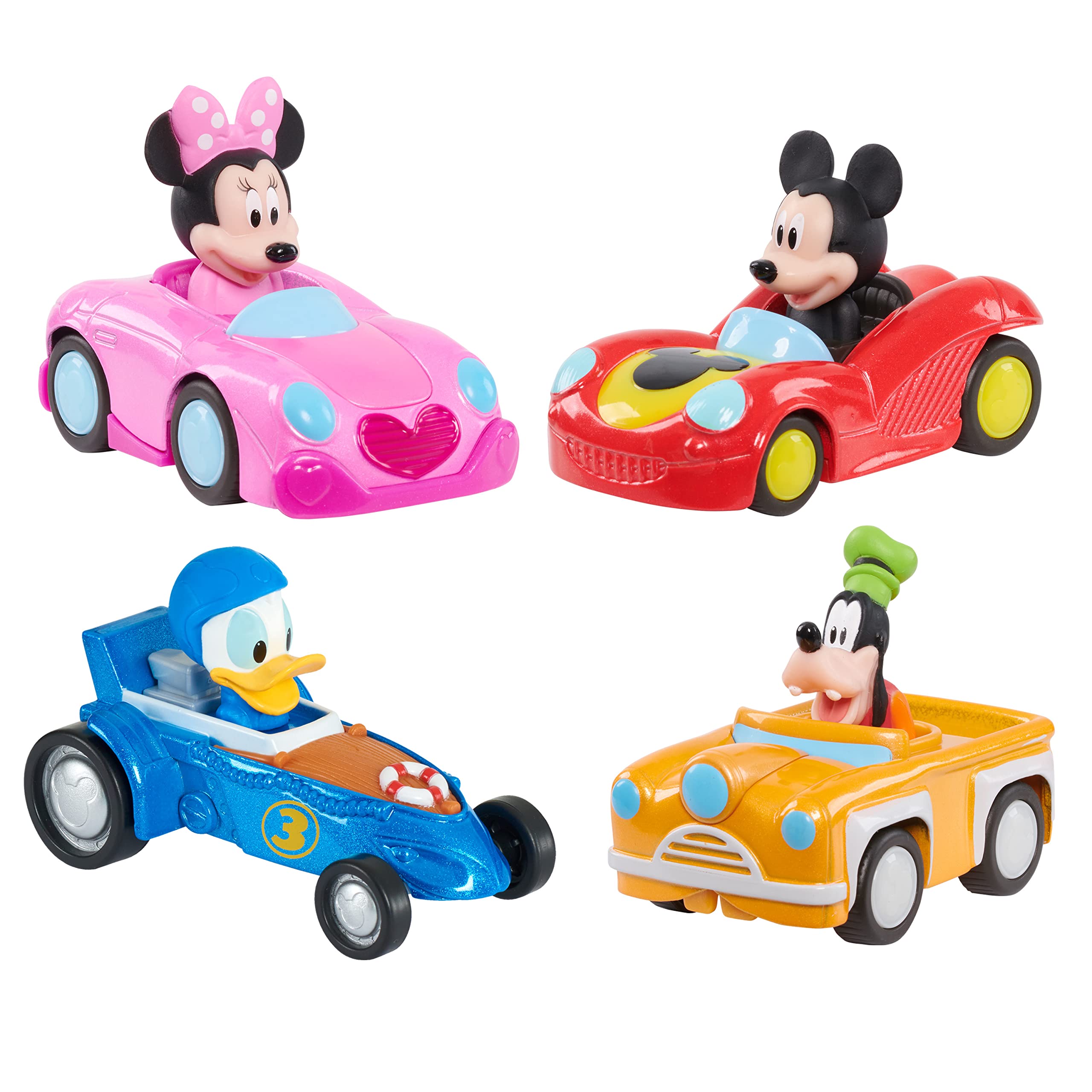 Mickey Mouse Diecast Vehicle 4-Piece Set, Packaging Styles May Vary, Officially Licensed Kids Toys for Ages 3 Up, Amazon Exclusive