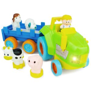 Boley My First Farm Play Set - 6 Piece Green Tractor with Trailer, Farmer Figurine, and Farm Animal Toys for Toddlers - Perfect for Kids Learning and Play!