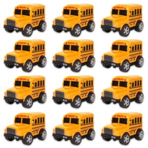 12 pack in box chubby school bus model toys - 4 inches classic long nose friction powered 360 rotation vehicles - ideal gift, party favors for kids (1 dozen)