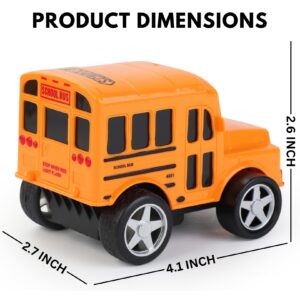 12 Pack in Box Chubby School Bus Model Toys - 4 inches Classic Long Nose Friction Powered 360 Rotation Vehicles - Ideal Gift, Party Favors for Kids (1 Dozen)