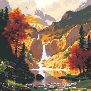 QUITEDEW Paint by Number for Adults,Mountain Waterfall Paint by Numbers, Nature Scenery Paint by Number Kits,Suitable for Home Wall Decoration 16x20 Inch