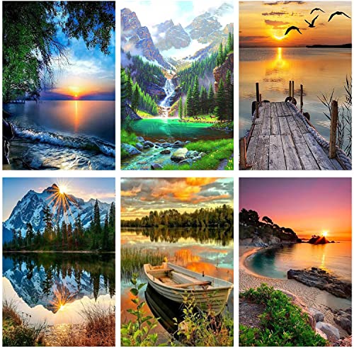 AOSGEDY 6 Pack Paint by Numbers for Adults Kids Beginner, Adult DIY Landscape Oil Painting for Home Wall Decor 12X16 Inch