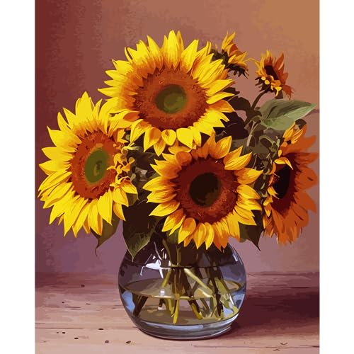 Paint by Numbers for Adults Beginners and Kids,19.6" Wx19.6 L DIY Sunflower Canvases for Painting with 5Pcs Paintbrushes,Home Room Wall Decor Art for Bathroom Bedroom Living Room Christmas Decoration