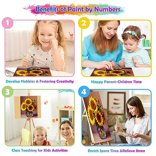 Paint by Numbers for Adults Beginners and Kids,19.6" Wx19.6 L DIY Sunflower Canvases for Painting with 5Pcs Paintbrushes,Home Room Wall Decor Art for Bathroom Bedroom Living Room Christmas Decoration