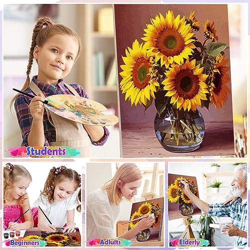 Paint by Numbers for Adults Beginners and Kids,19.6" Wx19.6 L DIY Sunflower Canvases for Painting with 5Pcs Paintbrushes,Home Room Wall Decor Art for Bathroom Bedroom Living Room Christmas Decoration