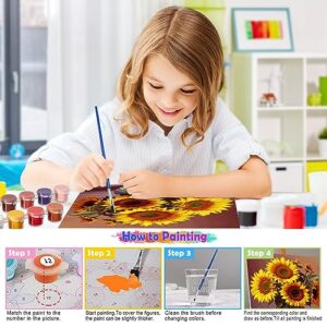 Paint by Numbers for Adults Beginners and Kids,19.6" Wx19.6 L DIY Sunflower Canvases for Painting with 5Pcs Paintbrushes,Home Room Wall Decor Art for Bathroom Bedroom Living Room Christmas Decoration