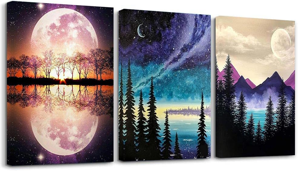 3 Pack Paint by Number for Adults Canvas - Paint by Number for Adults Beginner,DIY Oil Painting Kit with Paintbrushes and Acrylic Pigment, Arts Craft for Home Wall Decor and Gift - Landscape 12x16In