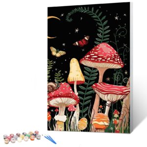 Ginkko Paint by Numbers for Adults Beginner & Kids Ages 8-12 with Wooden Frame Easy Acrylic on Canvas 9x12 inch with Paints and Brushes, Moon Mushroom Forest Butterfly(Include Framed)