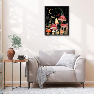 Ginkko Paint by Numbers for Adults Beginner & Kids Ages 8-12 with Wooden Frame Easy Acrylic on Canvas 9x12 inch with Paints and Brushes, Moon Mushroom Forest Butterfly(Include Framed)