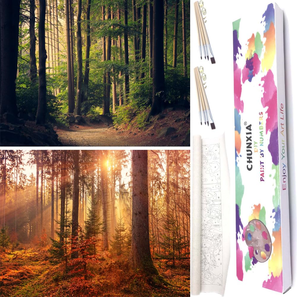 CHUNXIA Paint by Number for Adults Beginner,2 PACK Rolled Canvas Wall Art Easy Painting by Numbers Kit Forest Trees Painting Decor Packaged in a Nice Box,12x16inch(137-138)