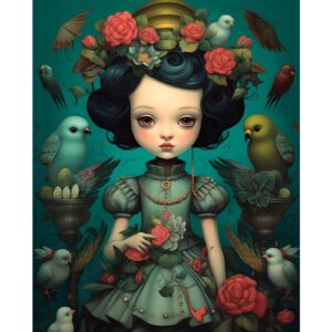 Dark Style Doll DIY Painting by Number for Beginner Delicate Dolls With Her Birds Paint by Numbers on Canvas Easy to Paint Artwork with Brushes and Paints for Home Decor Without Frame 16x20inch