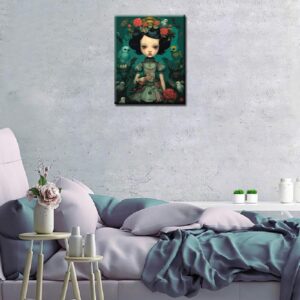 Dark Style Doll DIY Painting by Number for Beginner Delicate Dolls With Her Birds Paint by Numbers on Canvas Easy to Paint Artwork with Brushes and Paints for Home Decor Without Frame 16x20inch