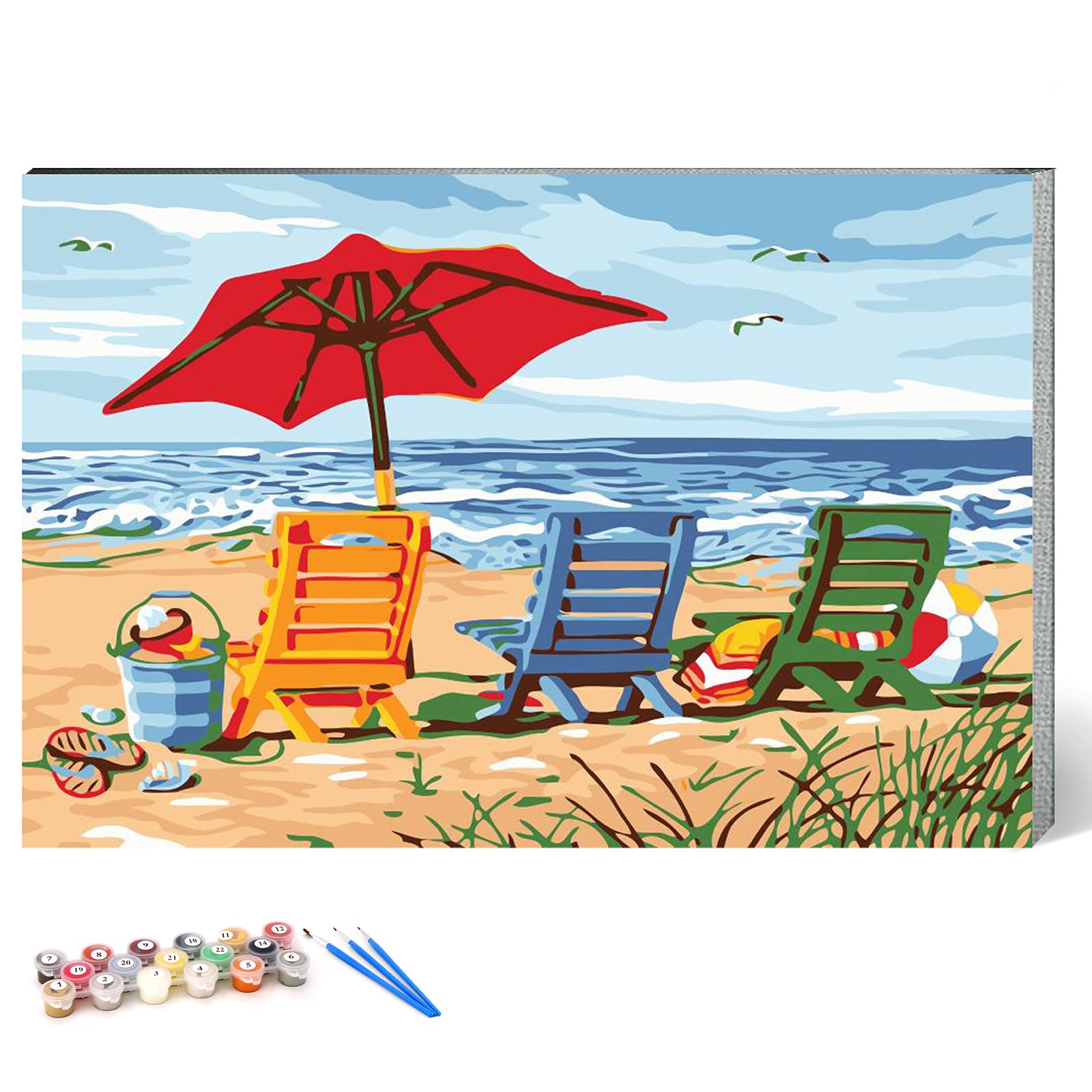 Ginkko Paint by Numbers Art Craft Kit for Adults, Beach Themed, Framed Canvas 9x12 inch, Non-Toxic Acrylic Paints, Professional Brushes, Unique Gift