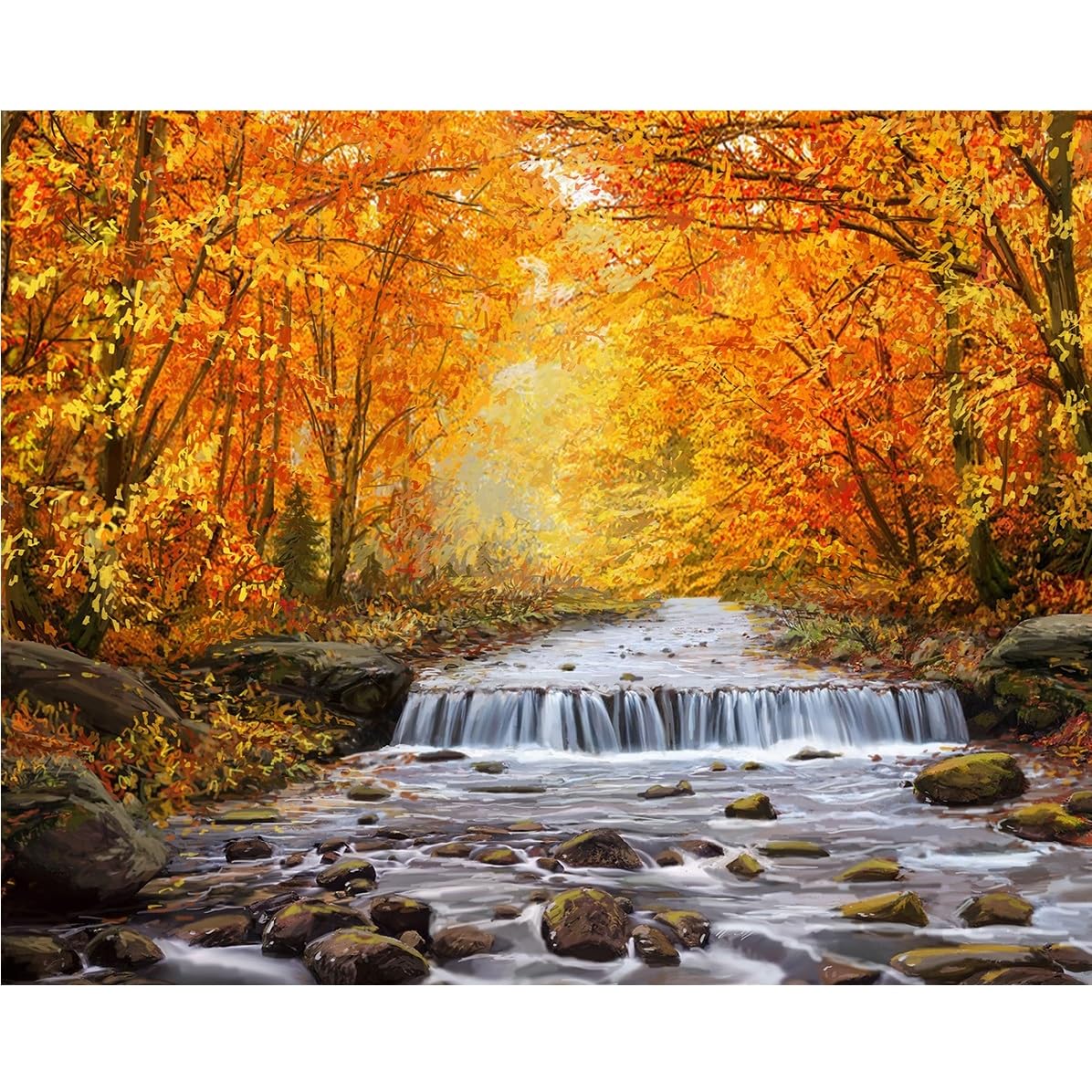 Paint by Numbers for Adults - DIY Canvas Painting Kit - Pre-Printed Art-Quality Drawing Paintwork with 4 Paintbrushes - Autumn River Park Design 16”x20” Rolled Canvas Gift Decor