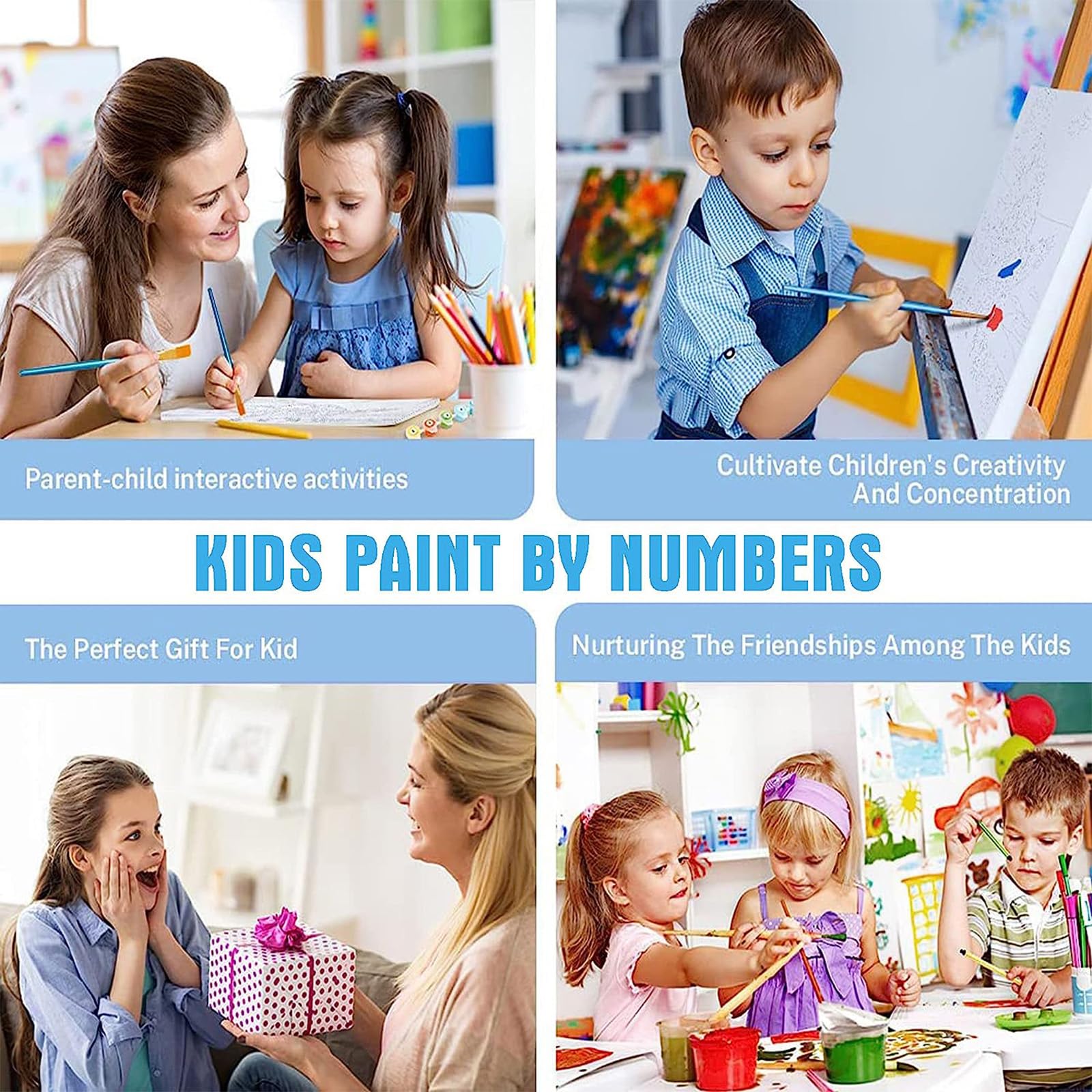 xackcme 2 Pack Cartoon Paint by Number for Kids with Wooden Frame-Cartoon Paint by Numbers for Kids Ages 4-8-12,Easy Paint with Numbers DIY Acrylic Oil Painting Kits for Home Wall Decor(8X8inch)