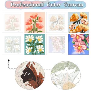 Amphol Flowers Paint by Number for Adults Canvas Framed, 4 Pack 10"x10" Easy Framed Paint by Number Kits for Beginner Kids, DIY Simple Flowers Acrylic Oil Painting Number Kits with Frame