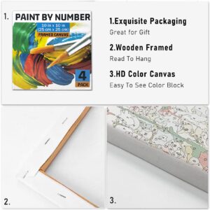 Amphol Flowers Paint by Number for Adults Canvas Framed, 4 Pack 10"x10" Easy Framed Paint by Number Kits for Beginner Kids, DIY Simple Flowers Acrylic Oil Painting Number Kits with Frame