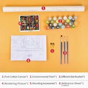 TUMOVO Paint by Numbers for Adults, DIY Oil Painting Charles Wysocki Adult Paint by Numbers Kits on Canvas Wall Decor, Frederick The Literate Painting Kits for Kids, Cats & Books - 16"x20"