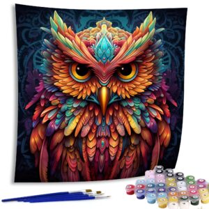 diymood paint by numbers for adults owl, diy oil painting color acrylic paint by number kits for kids adults beginner for home wall decor 20x20 inch