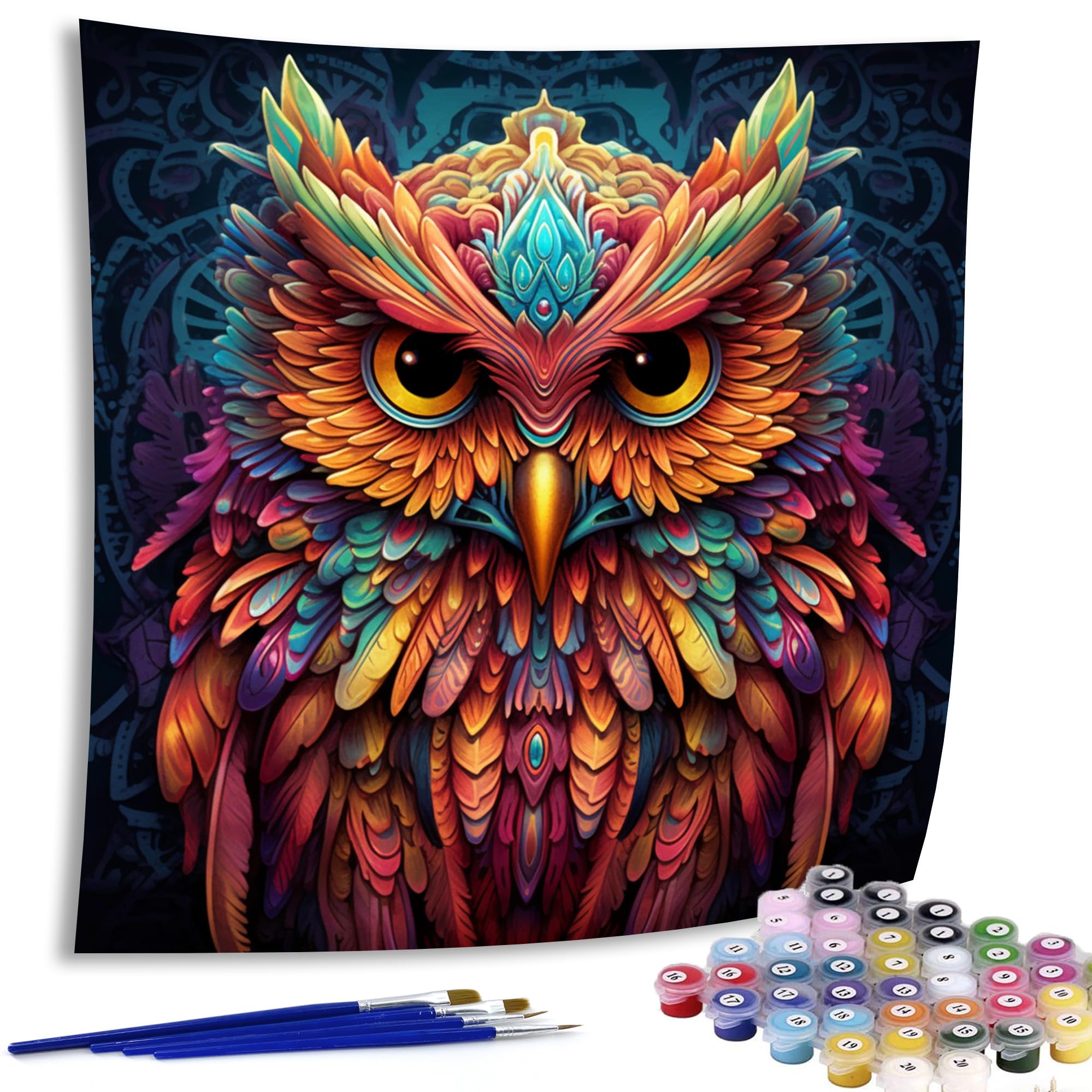 Diymood Paint by Numbers for Adults Owl, DIY Oil Painting Color Acrylic Paint by Number Kits for Kids Adults Beginner for Home Wall Decor 20x20 inch