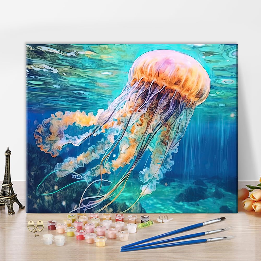 TUMOVO Paint by Numbers for Adults Beginner Jellyfish Paint-by-Numbers Wild Marine Animals Paint by Number Kits DIY Paint by Numbers Adult Paint by Number Kits on Canvas Home Decor, 16 x20 Inch