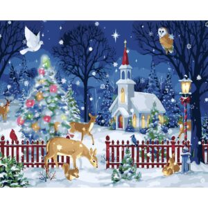 MOGTAA Merry Christmas Paint by Numbers for Adults, Winter Paint by Numbers for Kids Beginner, DIY Paint by Numbers on Canvas Animal Oil Painting Picture for Home Decor 16 x 20 Inch