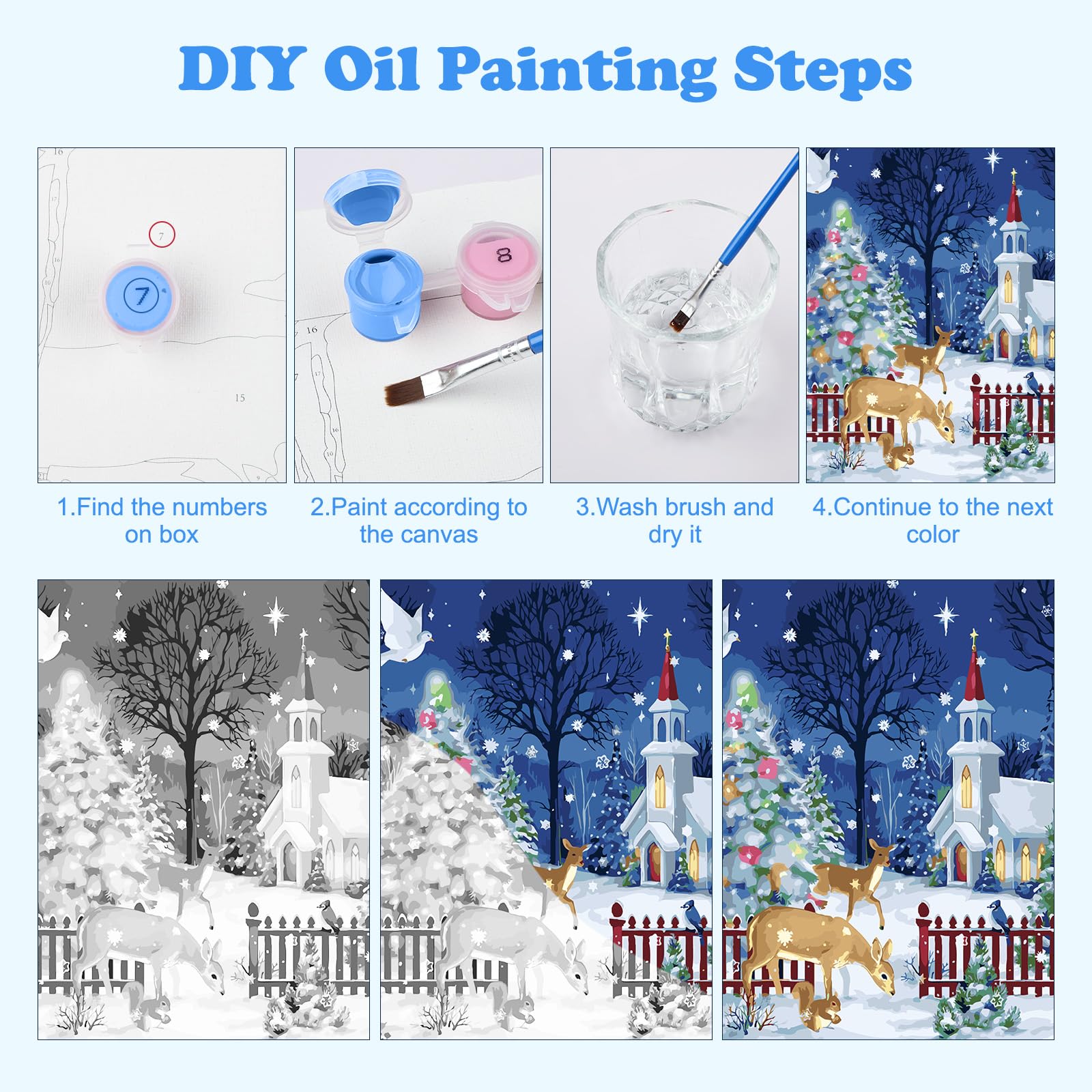 MOGTAA Merry Christmas Paint by Numbers for Adults, Winter Paint by Numbers for Kids Beginner, DIY Paint by Numbers on Canvas Animal Oil Painting Picture for Home Decor 16 x 20 Inch