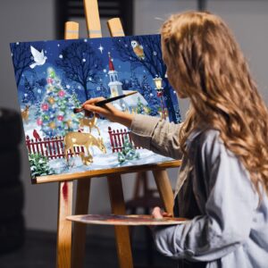 MOGTAA Merry Christmas Paint by Numbers for Adults, Winter Paint by Numbers for Kids Beginner, DIY Paint by Numbers on Canvas Animal Oil Painting Picture for Home Decor 16 x 20 Inch