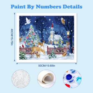 MOGTAA Merry Christmas Paint by Numbers for Adults, Winter Paint by Numbers for Kids Beginner, DIY Paint by Numbers on Canvas Animal Oil Painting Picture for Home Decor 16 x 20 Inch