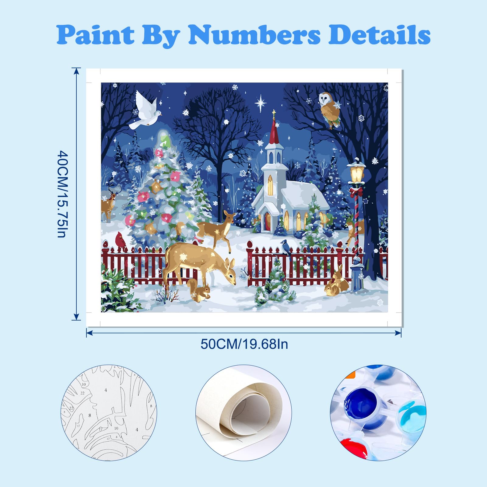 MOGTAA Merry Christmas Paint by Numbers for Adults, Winter Paint by Numbers for Kids Beginner, DIY Paint by Numbers on Canvas Animal Oil Painting Picture for Home Decor 16 x 20 Inch