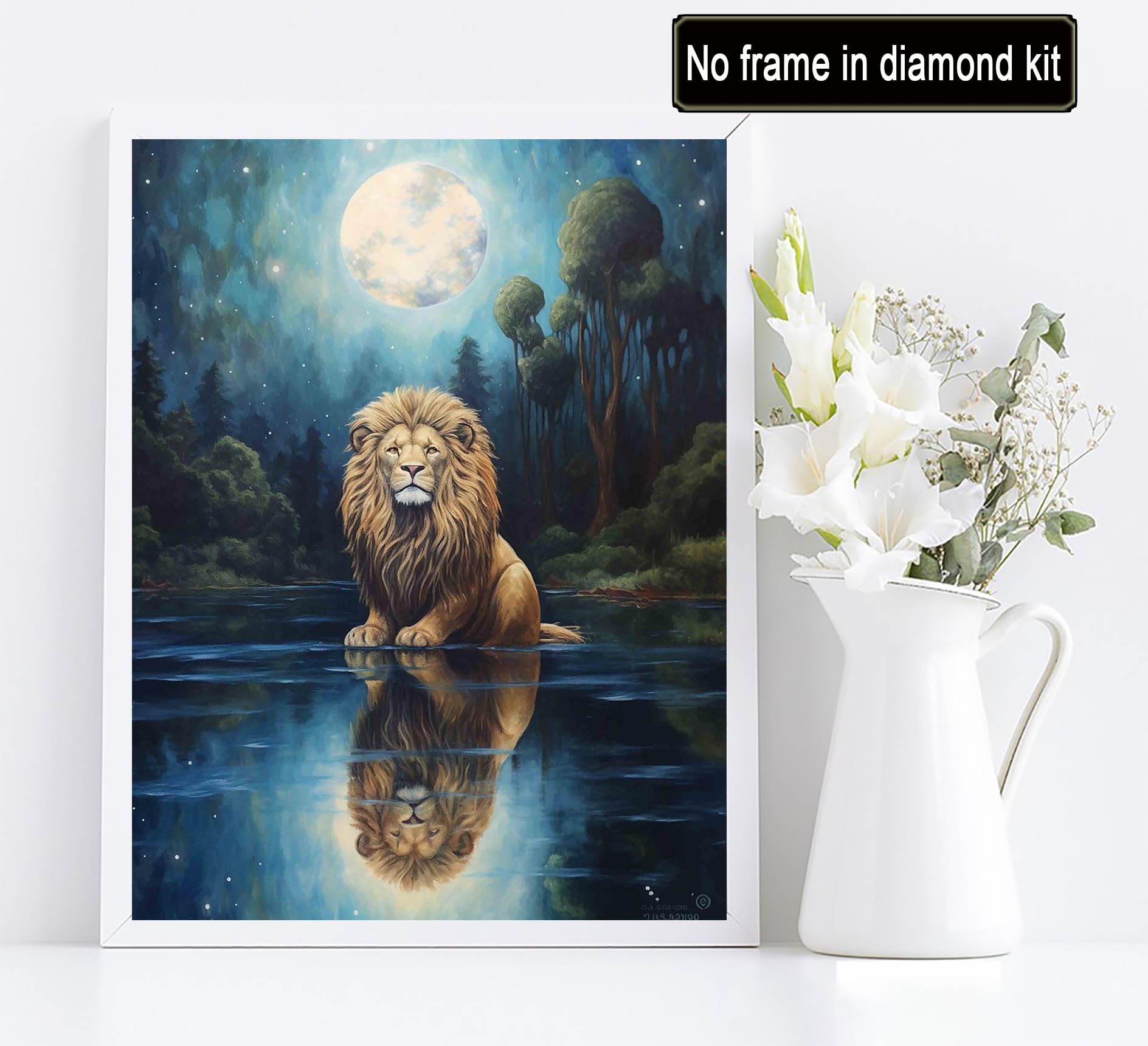 Diymood Paint by Numbers for Adults Lion, DIY Oil Painting Moon Acrylic Paint by Number Kits for Kids Adults Beginner for Home Wall Decor 16x20 inch