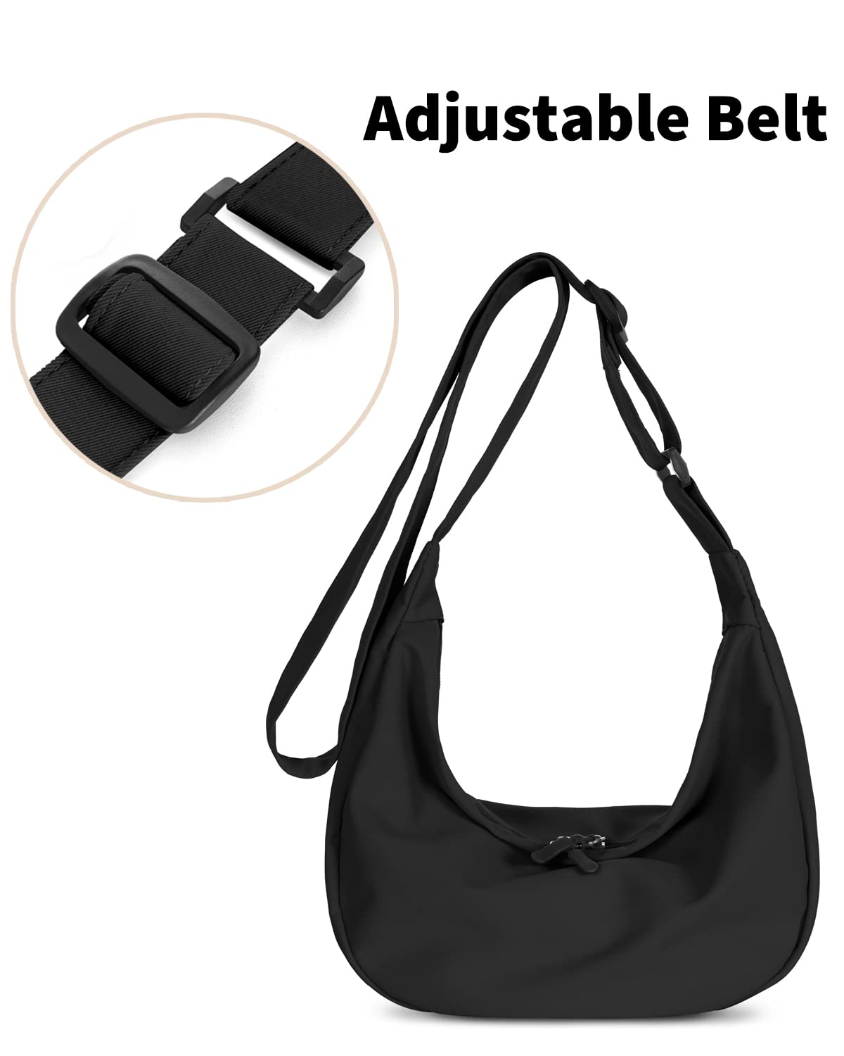 Small Sling Crossbody Bag for Women Men Trendy, Mini Crescent Bag with Adjustable Strap, 2 Zippers Lightweight Nylon Bag