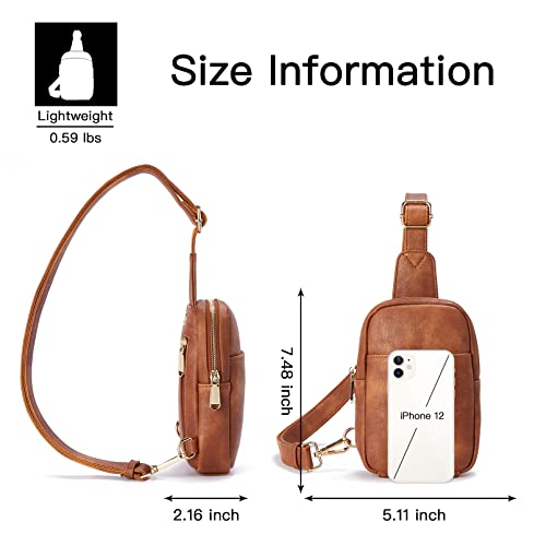 Telena Small Sling Bag for Women Leather Crossbody Fanny Packs Chest Bag for Women Mocha Brown