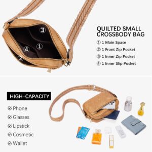 BOSTANTEN Quilted Crossbody Bags for Women Vegan Leather Purses Small Shoulder Handbags with Wide Strap Camel Brown