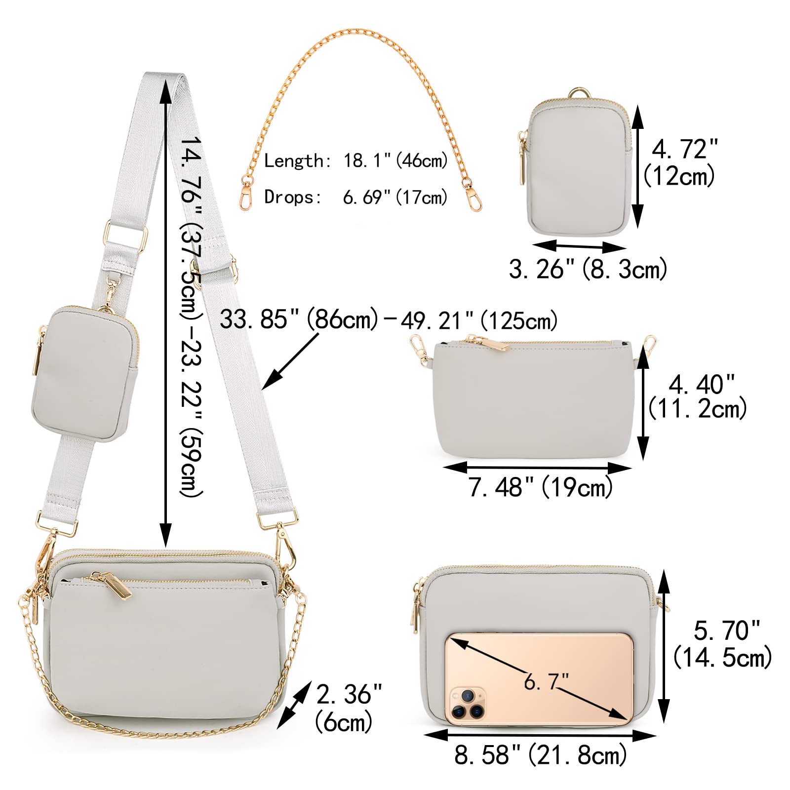 UTO Small Crossbody Bags for Women 3 in 1 Trendy Belt Purse Fashion Designer Mini Cute Sling Fanny Chest Pack