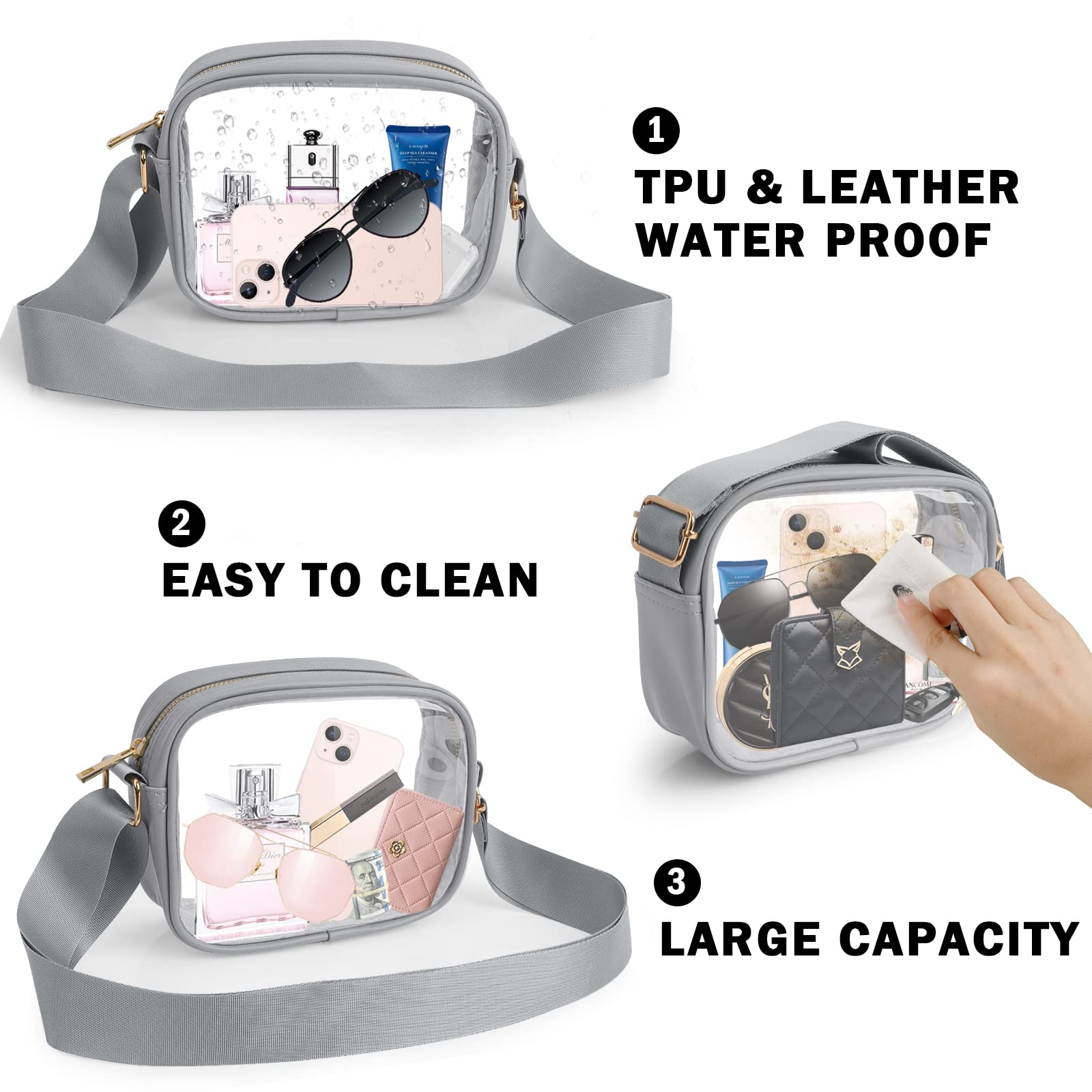 KETIEE Clear Bag Stadium Approved, Clear Crossbody Bag Clear Purse for Women See Through Clear Handbag with Adjustable Strap for Concerts Sports Festivals