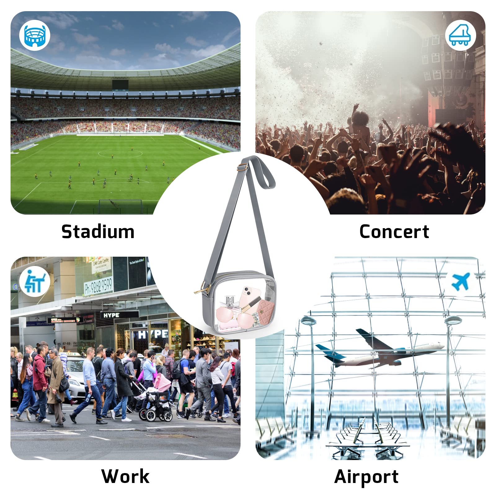 KETIEE Clear Bag Stadium Approved, Clear Crossbody Bag Clear Purse for Women See Through Clear Handbag with Adjustable Strap for Concerts Sports Festivals