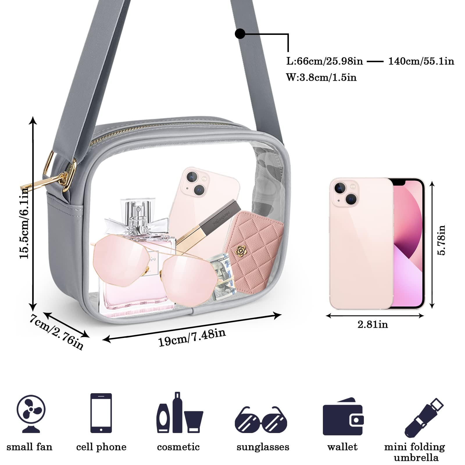 KETIEE Clear Bag Stadium Approved, Clear Crossbody Bag Clear Purse for Women See Through Clear Handbag with Adjustable Strap for Concerts Sports Festivals