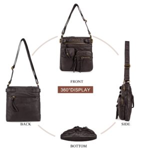 Montana West Crossbody Bag for Women Soft Leather Multi Pocket Shoulder Bags Vintage Women's Purses and Handbags Coffee Gift MWC-046CF